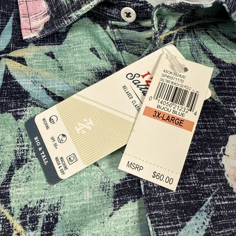 New IZOD Saltwater Mens 3XL Hawaiian Tropical Shirt NWT Relaxed Fit Short Sleeve